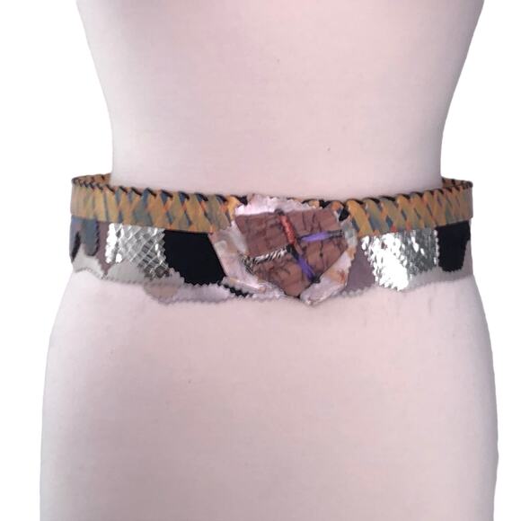 Karinne Womens Size S Belt Handcrafted Art to Wear Leather Metallic Abstract VTG main image 15